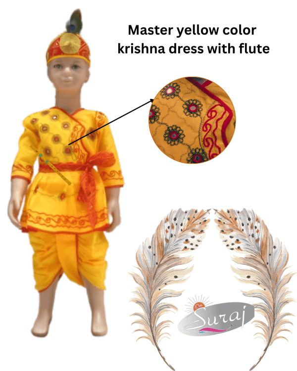 yellow krishna dress for kids with flute