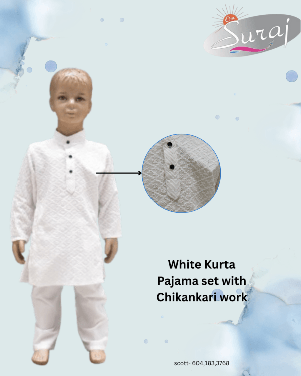 white kurta pajama set for boys with chikankari work